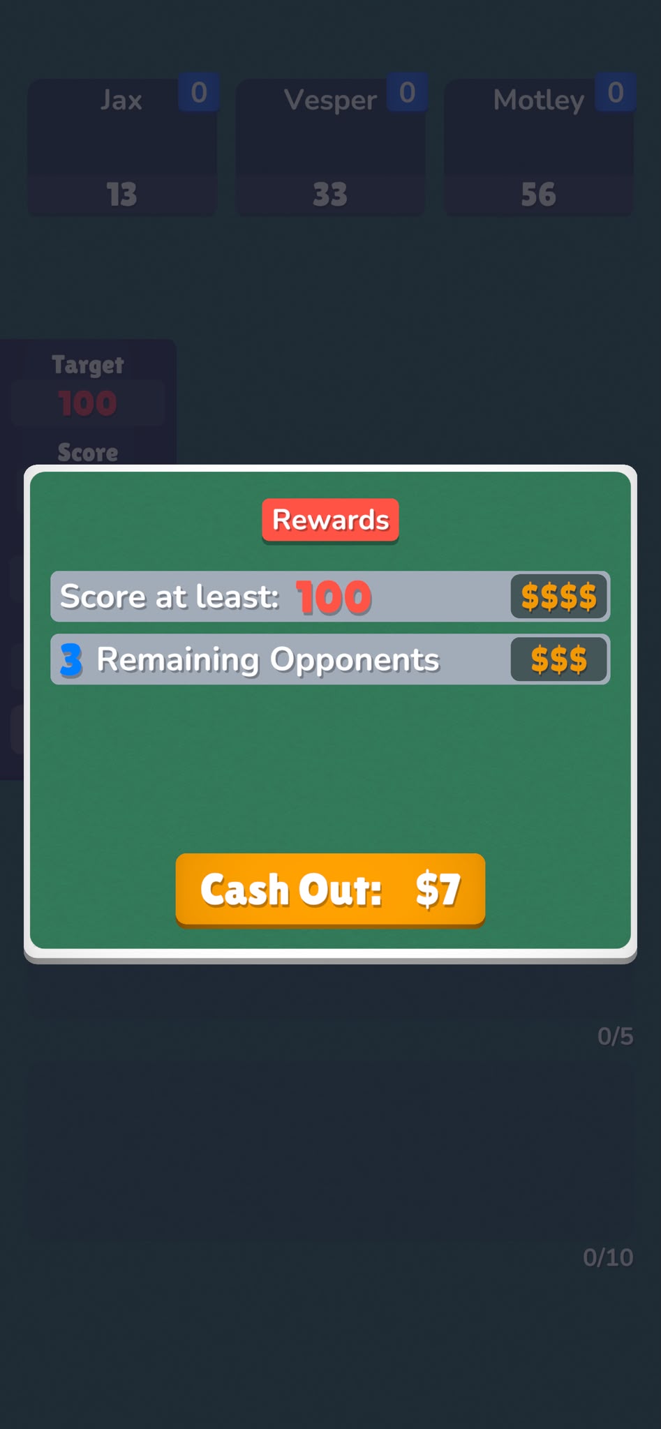 Rogue Suits cash out screen showing run rewards
